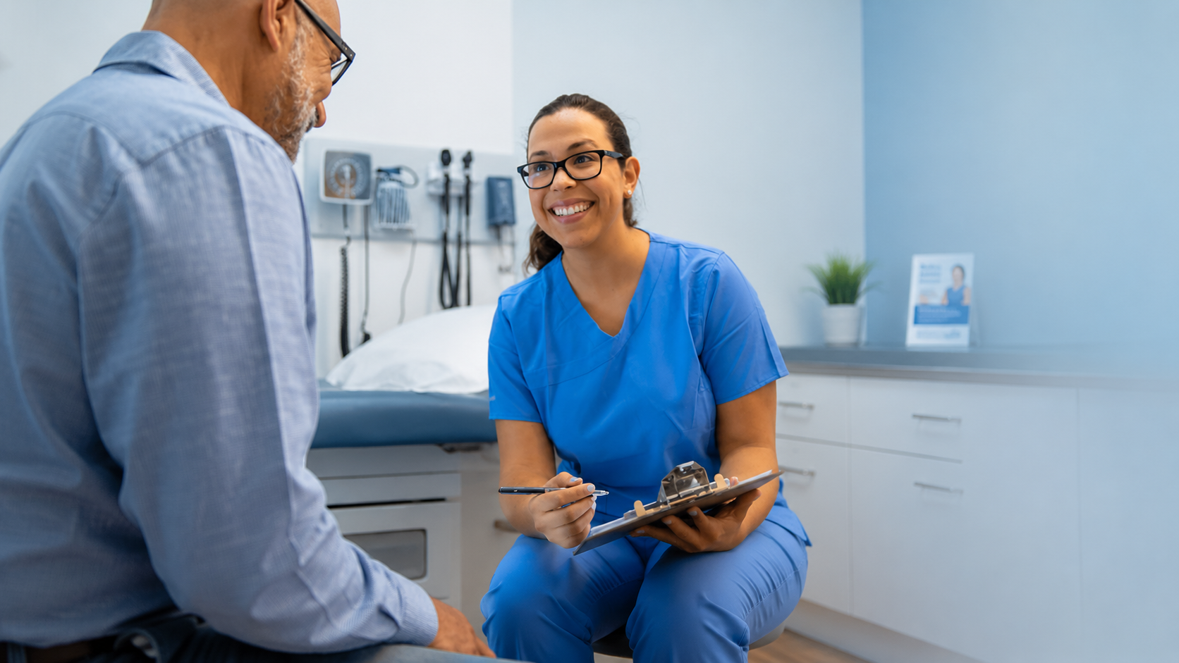 Healthcare professional speaking with a patient